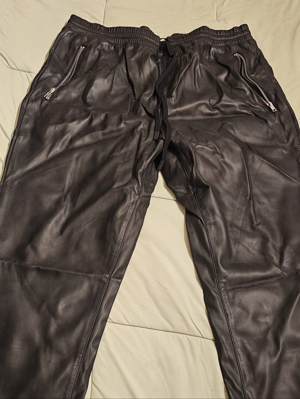 Fashion Nova Men's Black Faux Leather Drawstring Joggers